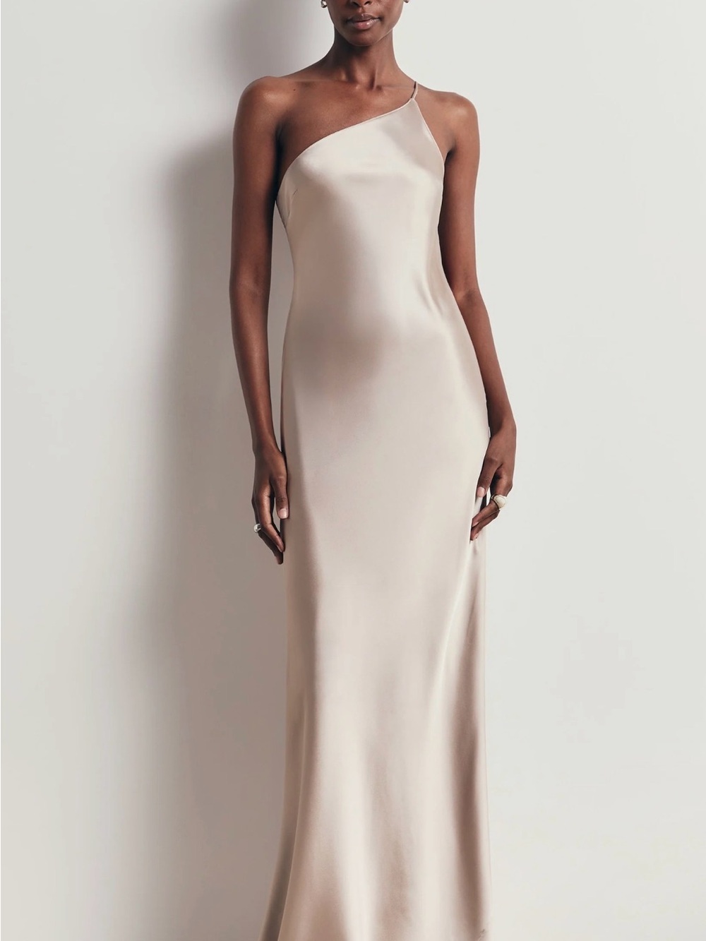 One-Shoulder Satin Dress in Light Champagne